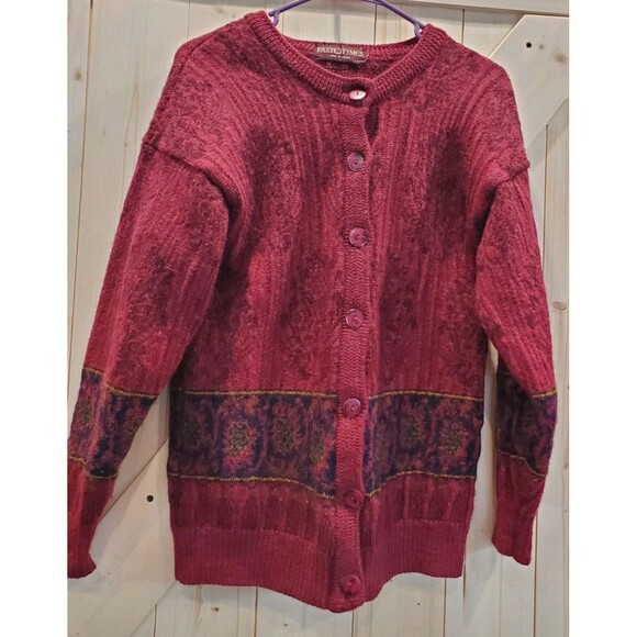 Past Times Vtg  Wool Heavy Knit Warm Cardigan L - Picture 1 of 5